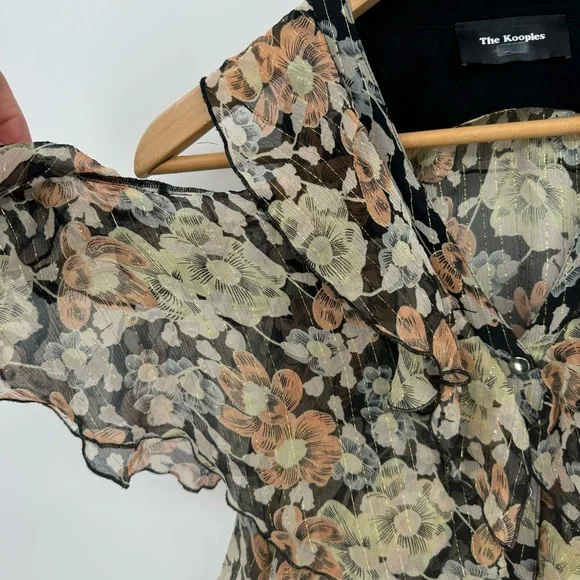 THE KOOPLES Anthropologie Wanted Silk Floral Print Ruffle Dress - Picture 7 of 16